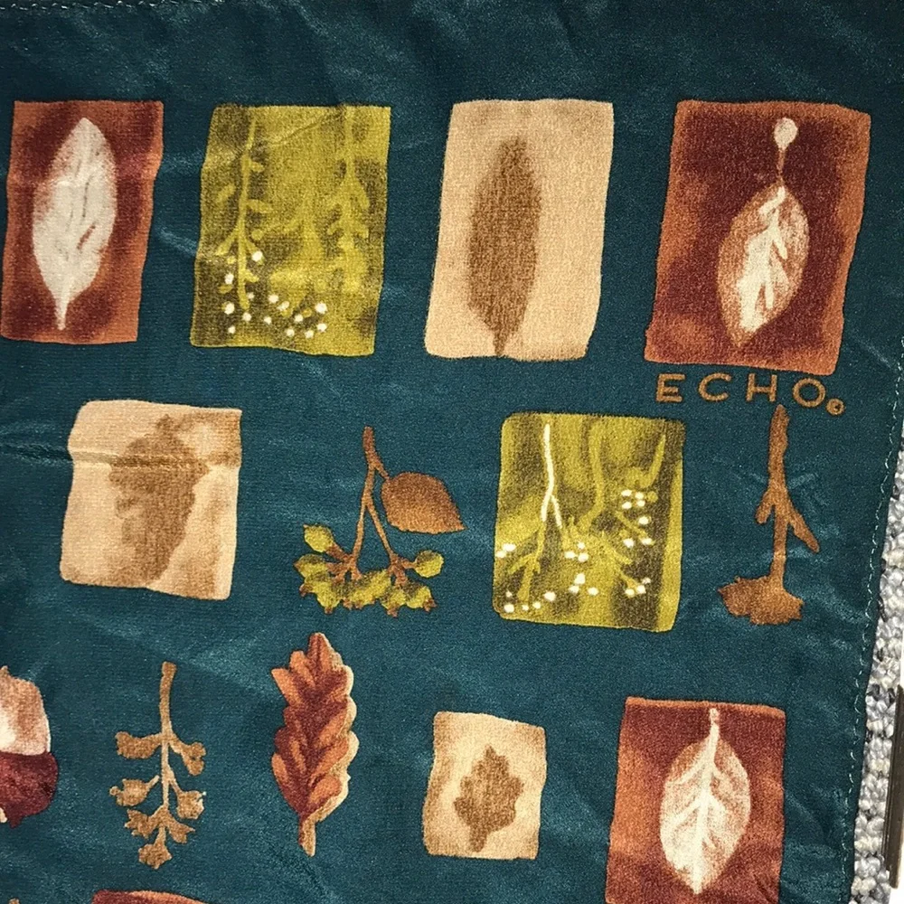 Silk Scarf‎ with Teal, Rust and Mustard Geometric Print